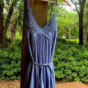 Blue summer dress with ornate beading